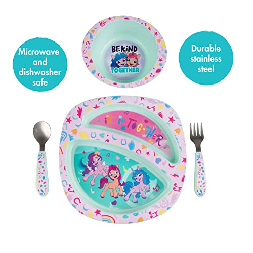 First Years My Little Pony Mealtime Set - Dishwasher Safe Toddler Plate, Bowl, Fork, Spoon - 4 Count