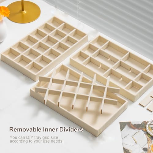 SPAKOWN Jewelry Organizer for Drawer Velvet Jewelry Tray - Set of 9 Beige