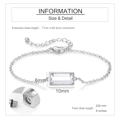 RIPFEVURN Bar Cremation Jewelry Urn Bracelet for Ashes for Women Small Glass Cube Memorial Ashes Keepsake Link Bracelet Silver-White