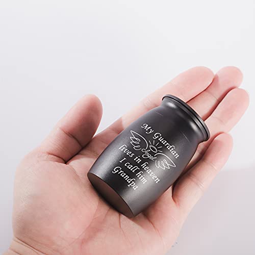 Urns for Grandpa Ashes, 2.8“ High Small Personal Funeral Cremation Urn, Beautiful Peaceful Handcrafted Memorial Keepsake Urn, Engraved My Guardian Angel Lives in Heaven Decorative Urn for Sharing Grandpa Keepsake
