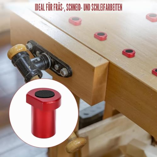 Pack of 12 Aluminum Alloy Bench Hooks 20 mm Bench Dog Clamp, Woodworking Table Clamping Jaws, Bench Dogs, Clamping Jaws for Flat Tensioning, Dog Clamp Planer Bench Accessories for 20 mm Dog Hole (Red