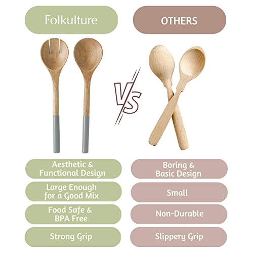 Folkulture Wooden Salad Servers, Set of 2, Salad Tongs for Serving Gray 12 inch