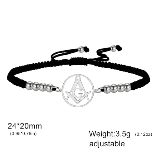 Masonic Bracelet Compass Freemasonry Symbol Bangles Master Seals Prime Amulet Masonic Membership Religious Jewelry Celtic Punk Gift for Men Women silver-black