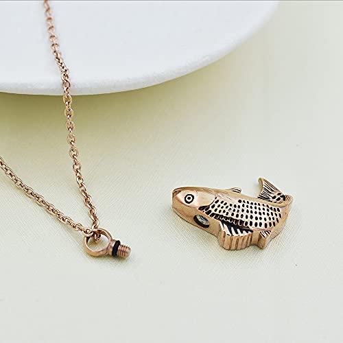 Romc Locu Fish Shape Cremation Jewelry for Ashes Stainless Steel Memorial Urn Necklace for Women Men Keepsake Jewelry Gift Rose Gold