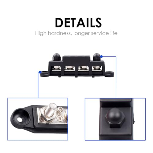 12V to 48V 250A Busbar 4 Way 4 Port Distribution Block M8 (5/16") with Black Cover Negative Terminal Stud for Cars Vans RV Trucks Boats Yachts