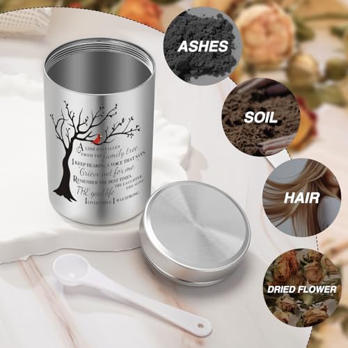 Small Keepsake Urn for Human Ashes, Mini Aluminum Memorial Urn with Tree of Life & Cardinal Design Decorative Cremation Keepsake Sympathy Gift for Memorial Silver