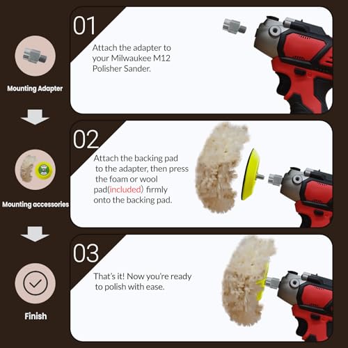 Noyfemr 6-piece buffing polishing kit for Milwaukee M12 polisher and sander with assorted polishing pads