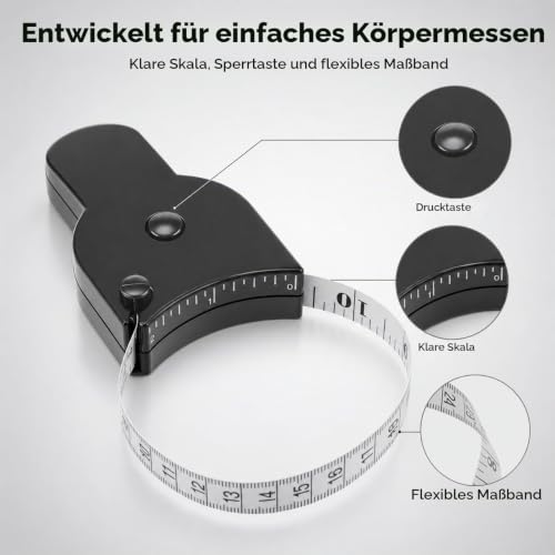QWORK 150 cm Tape Measure Body Body Measuring Tape with Button and Self-Locking for Fitness and Personal Use