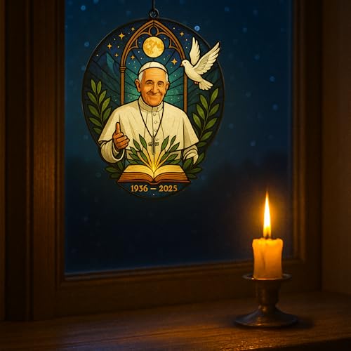 Pope Francis Memorial Ornament – 4.5" Double Layer Acrylic Suncatcher for Car Rearview Mirror – Catholic Gift for Men & Women – Religious Keepsake, Christian Car Hanging Decor (Style 4) Style 4