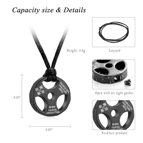 XSMZB Fitness Dumbbell Cremation Jewelry for Human Pet Stainless Steel Weight Plate Urn Necklace for Ashes Keepsake Pendant Urn Jewelry Black