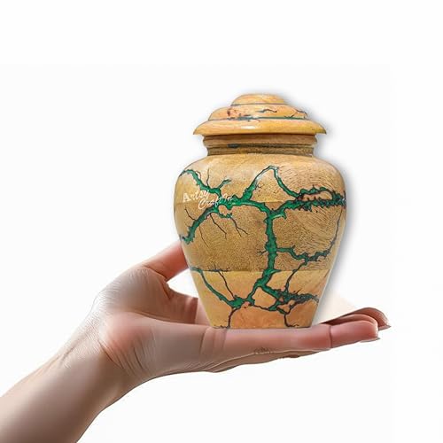 Wooden urn for Small Portion of Ashes (Small Keepsake 20 Cu in Capacity) Urn for Man and Women Burial and Funeral Urn Handcrafted | Unique Fractal Burning Design (Green, Small Keepsake 20 Cu) Green Small Keepsake (20 cu. in.)