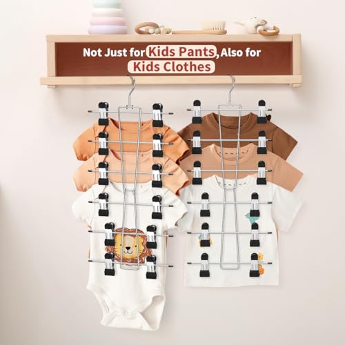 DOIOWN Kids Hangers,6-Tier Space Saving Baby Pants Hangers with Clips 4 Black