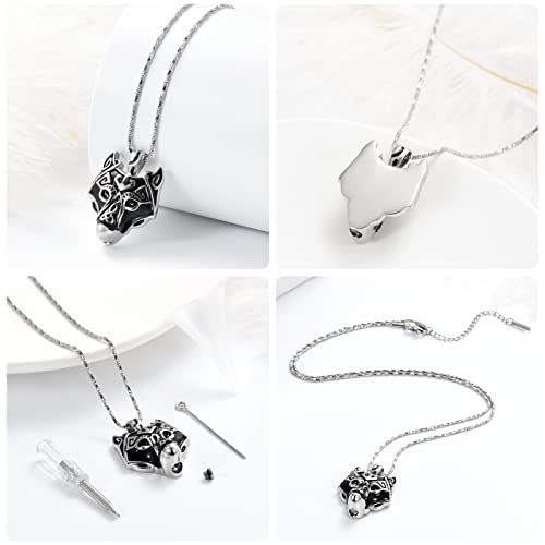 Yinplsmemory Cremation Jewelry Viking Wolf Head Urn Necklace for Ashes for Men Ashes Keepsake Urn Jewelry for Human Ashes/Pet Ashes Silver