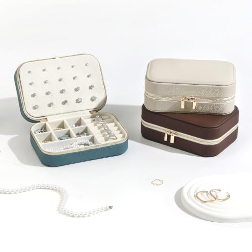 Genuine Leather Travel Jewelry Organizer Case for Women, Small Mini Portable Jewelry Box for Ring Earrings Necklace Bracelet Luxury Gift for Women Yellow