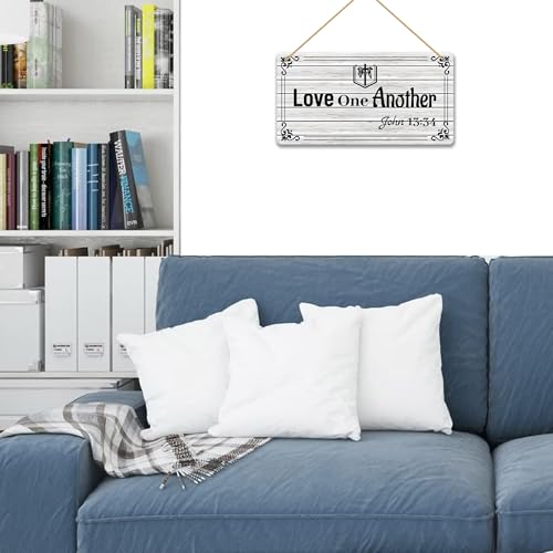 Inspirational Christian Wall Art - Love One Another Wood Sign, Christian Home Decor Plaque, Rustic Farmhouse Religious Gift, Wedding & Church Gift 12x6 Inch C07