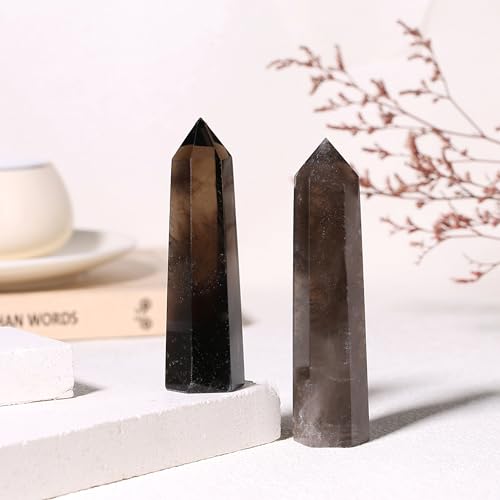ZHIYUXI 3.7-4" Smoky Quartz Crystal Wand Hexagonal Pointed N # Smoky Quartz