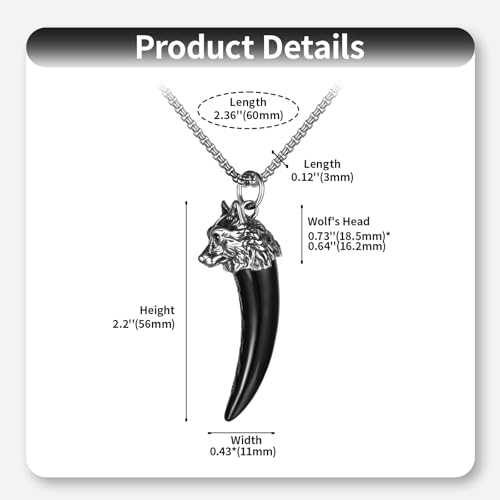 OIDEA Wolf Tooth Urn Necklaces for Ashes: Viking Wolf Cremation Jewelry for Ashes Stainless Steel Ash Necklace for Human Ashes Memorial Keepsake Jewelry Gifts a.black-urn