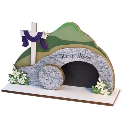 He is Risen Easter Nativity Set - Empty Tomb Decor with Stone Texture & Scripture Verse | Christian Easter Tabletop Display for Home, Church Altar | Religious Resurrection Decorations He is Risen