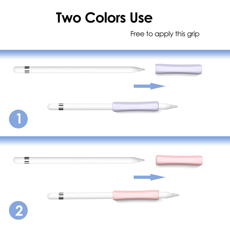 [Australia - AusPower] - ProElife 2-Pack Ergonomics Grip Holder Anti-Rolling Protective Sleeve Cover for Apple Pencil 2nd & 1st Gen 2022-2018 iPad Pro 12.9'' 11''/Air 10.9'' Stylus Accessory Kits (Pink/Purple) Pink/Purple 