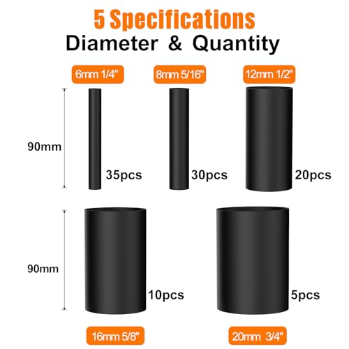 90 mm Heat Shrink Tube Set with Adhesive, 4:1 Heat Shrink Tubing Black | Double Wall and Waterproof, 5 Sizes Heat Shrink Tube, Heat Shrink Tube Cable Sleeve - Pack of 100