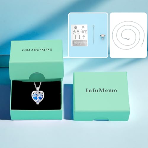 Openable Heart Cremation Urn Necklace for Ashes Stainless Steel Memorial Ash Pendant Keepsake Jewelry Cremation Jewelry for Women Silver-Blue