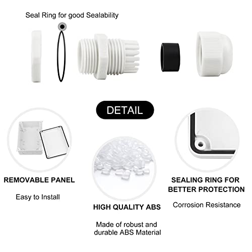 CPROSP Junction Box IP65 Wet Room Box Surface-Mounted Junction Box 150 110 | Waterproof; for diameter 6-12mm; with 10 x cable glands; with hole saw 20 mm 1 piece. IP65 - White - M20 - 150x110x70mm