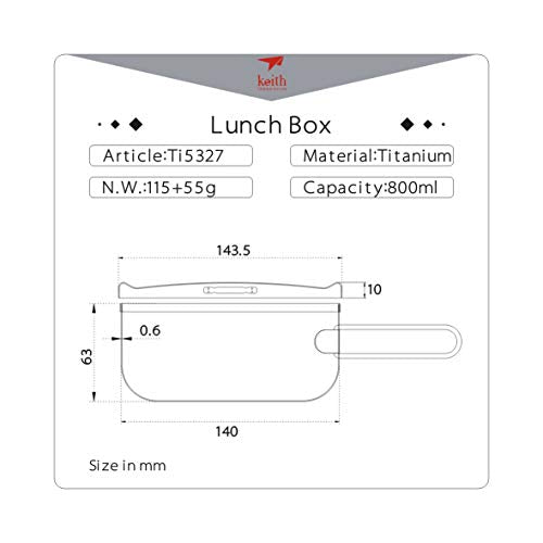 Keith Titanium lunch box Ti5327 18th Anniversary edition, lightweight and durable stainless steel container with secure lid.