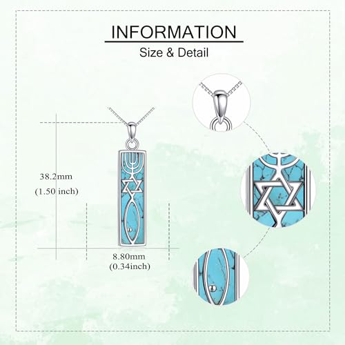 Turquoise Phoenix/Gecko Lizard/Dragonfly/Butterfly Messianic Seal Mezuzah Necklace Sterling Silver Turquoise Pendant Necklace Animal Jewellery Gifts for Women Men