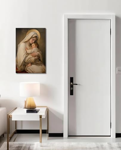KPLUNDO Virgin Mary Wall Art Mother Mary Hold Baby Jesus Canvas Prints Religious Wall Decor Christian Artwork Home Decor for Living Room Bedroom Bathroom Office,16.00x24.00 inch 24"L x 16"W Virgin Mary Holding the Baby Jesus - 1