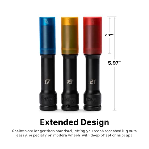 Capri Tools 1/2-inch drive extended 21 mm wheel lug nut socket with non-marring protective sleeve