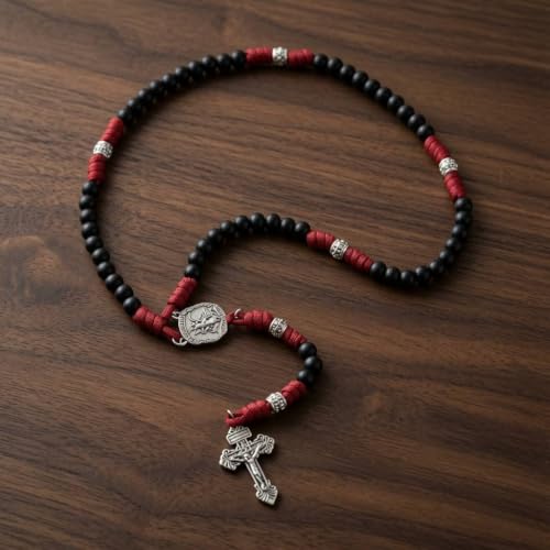 Nazareth Store St Michael Paracord Rosary Beads Rugged Rosary Necklace Strong Corded Catholic Pardon Crucifix Red Paracord