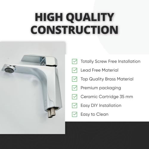 MILOT Single Lever Luxury Basin Tap | Diamond Cut Design | Lead Free Brass | Without Pop Up Waste | G1/2" Modern Fitting Leak Proof Ceramic Cartridge Bathroom Sink Tap | Chrome