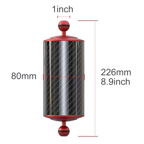 Carbon Fiber Underwater Float Arm with Dual Ball Mounts for Photography and Video, Compatible with Diving Trays, Video Lights, Strobes (red, 80mm8') 80mm8' red