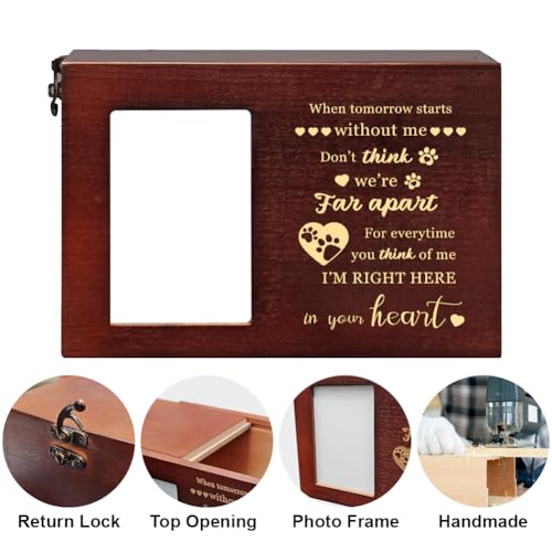Pet Urns for Dog or Cat Ashes, Wooden Pet Cremation Urns with Photo Frame, Large Keepsake Memory Box Loss Pet Sympathy Remembrance Gift, 7.87" x 5.51" x 5.51" (Brown) Brown