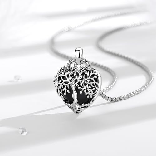 Vito Obsidian Tree of Life Pendant Necklace for Women Men