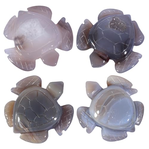 SUNYIK Carved Agate Geode Pocket Statue Natural Turtle Animal Stone Sculpture Figurine Home Office Decor for Healing Meditation