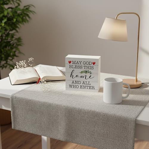 Bless This Home Sign | Bible Verse Decor Wooden Box Sign 5x5 Inch | Blessed Christian Table Accent | Rustic Farmhouse Religious Wooden Decoration-B07 Bless This Home