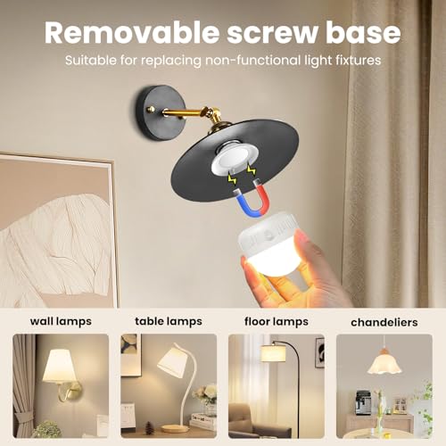 LGMCF E14 Rechargeable Light Bulb 8W 3 Colors Dimmable 2 Pack | Remote control, timing function, magnetic base, battery bulb, LED rechargeable bulb for non-wired lamps E14 (Pack of 2)