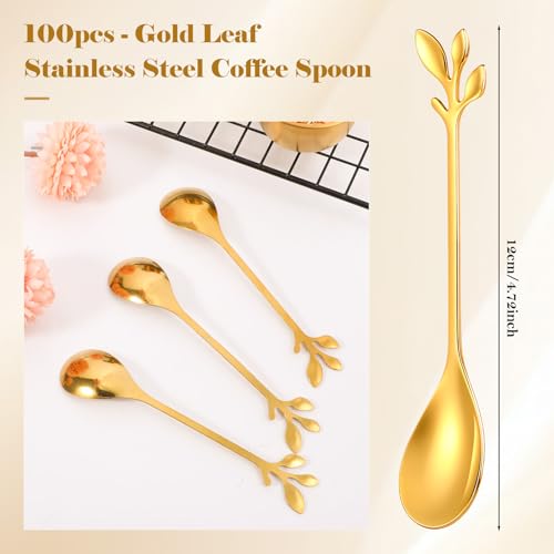 100 Pcs Coffee Spoons Stainless Steel Bulk, 4.72'' Small Gold Tea Spoons