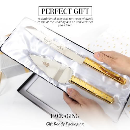 Pavilion Gift Company - Happily Ever After - Gold & Silver Knife And Server Wedding Cake Ceremony Husband Wife Mr Mrs Couple Bride To Be Event