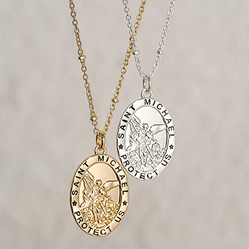 Ascona Catholic First Communion/Confirmation Gifts for Women Teen, Saint Christopher/Michael/Jude/Joseph/Anthony Necklace for Women Catholic Medal Pendant Religious Jewelry 18+2 Inches Michael-gold