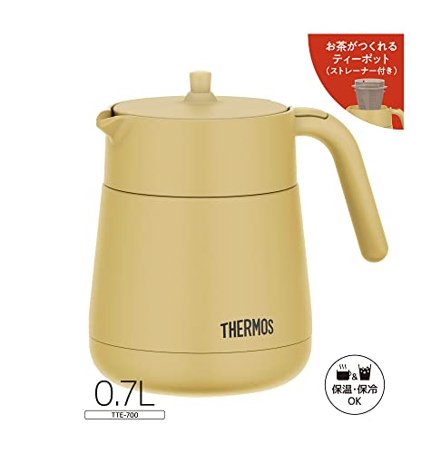 Thermos Vacuum Insulated Teapot with Strainer 23.7 fl oz (700 ml), Beige, TTE-700 BE 700 ml
