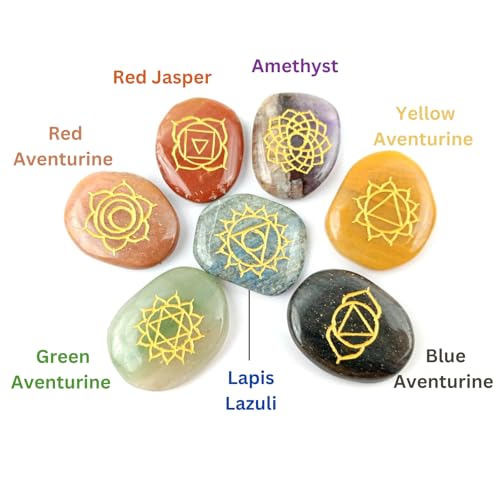 7 Chakra Flat Tumbled Stone Set – Reiki Healing Crystals for Meditation, Chakra Balancing, Energy Work, Yoga, Spiritual Gifts – Natural Gemstones Kit for Men & Women