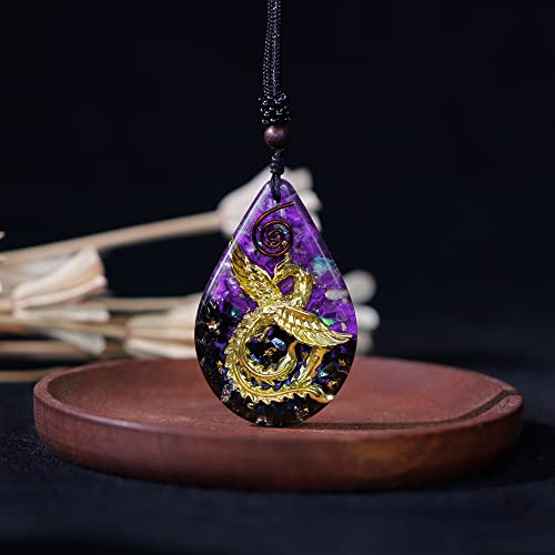 Day Day Up Phoenix Bird Pendant With Natural Agate Stone Necklace Orgone Pendant Rope Chain For Women Healing Crystal Jewelry Adjustable 3