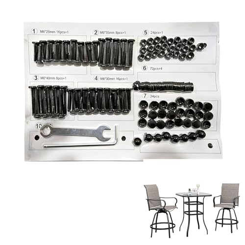 Shintench patio swivel bar stool assembly hardware kit with M6 screws, nuts, washers, wrenches, and screw cover caps