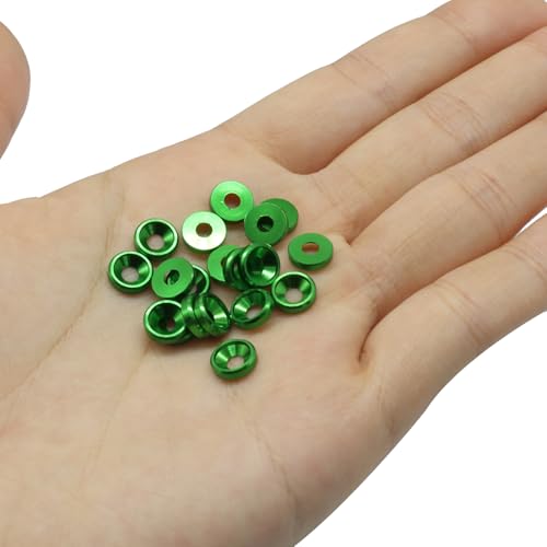 PHITUODA M3 green aluminum flat countersunk washers, 8mm, 60 pack