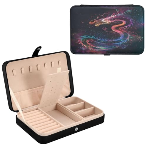 Bolaz Leather Jewelry Box Jewelry Case Storage Box Rainbow Color Dragon For Rings Earrings Necklaces Multi 5