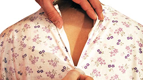 Summer Long Sleeve Pyjamas with Zip at the Back, Health Protection for Disabled and Disabled Elderly, Lightweight Cotton, Made in Italy XL White With Pattern - for Women