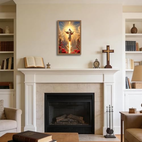 Framed Ascension of Jesus Canvas Wall Art Inspirational Christian Religious Poster Print Home Decor Painting for Living Room Bedroom Church or Office Sunday School Ready to Hang 16x24 In 16"L x 24"W