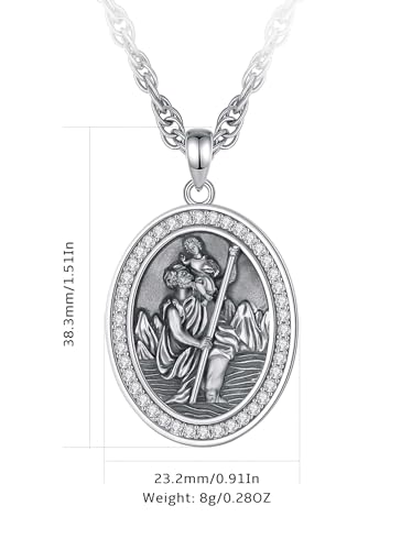 CELESTIA St Christopher St Benedict Medal Saint Michael Archangel Miraculous Medal Jesus Cross Crucifix Necklace Sterling Silver Jewellery for Women/Men Stainless Steel Chain 05 St Christopher